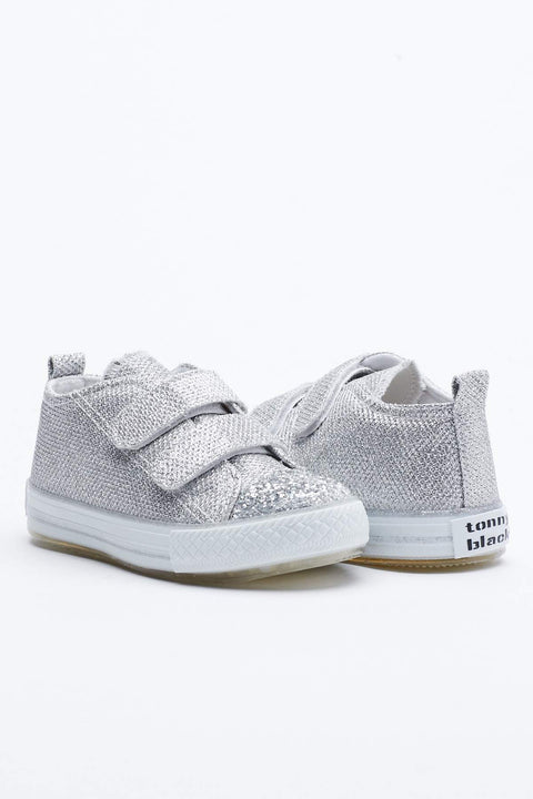 TonnyBlack Silver Kids Sneakers Light Velcro