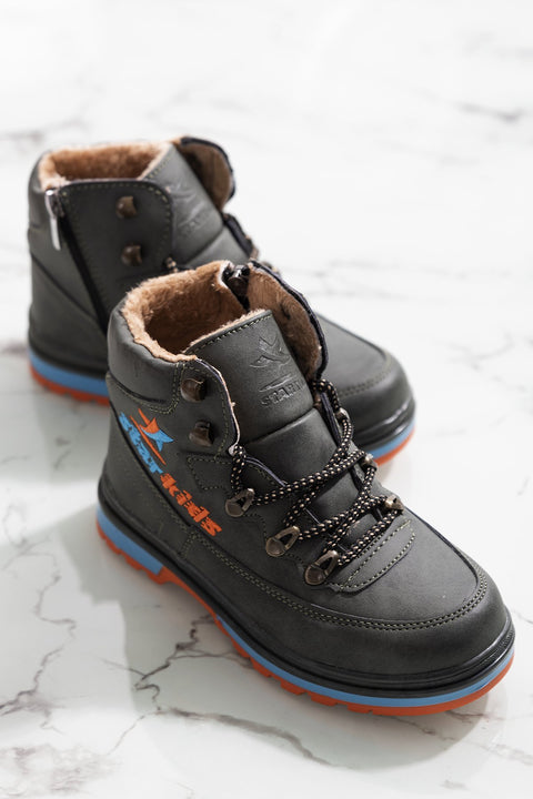 Tonny Black Khaki Kids Trekking Boots