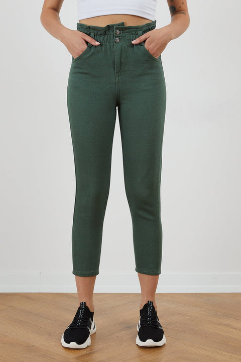 TonnyBlack Khaki Women Gabardine Waist Elastic Trousers TBG020-1_110