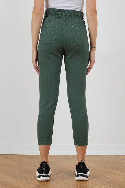 TonnyBlack Khaki Women Gabardine Waist Elastic Trousers TBG020-1_110