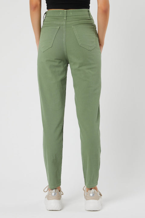 TonnyBlack Khaki Women Patterned Linen Trousers TBG043-1_110