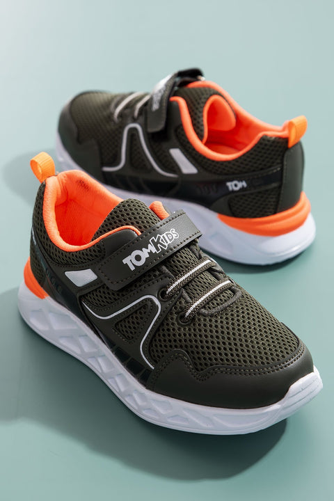 TonnyBlack Khaki Orange Kids Sports Shoes