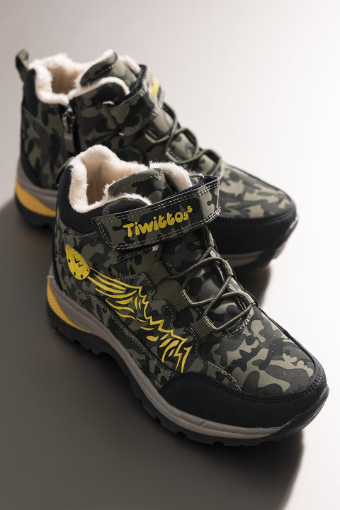 Tonny Black Khaki Yellow Kids Trekking Boots