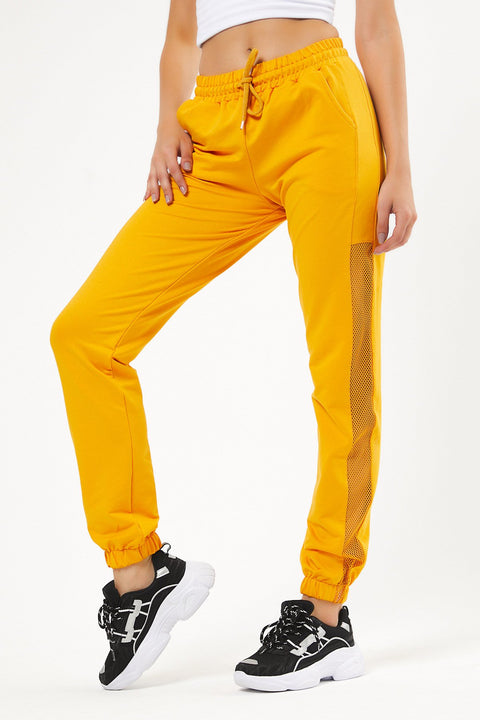 TonnyBlack Mustard Women Side Mesh Waist Leg Elastic Sweatpants TBG065-1_121