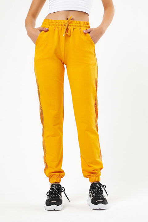 TonnyBlack Mustard Women Side Mesh Waist Leg Elastic Sweatpants TBG065-1_121