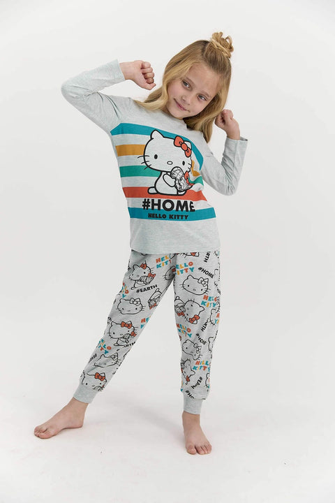 Hello Kitty Licensed Home Green Melange Girls Pajamas Set