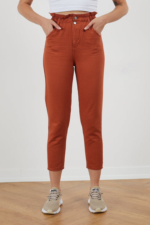TonnyBlack Brown Women Gabardine Waist Elastic Trousers TBG020-1_111