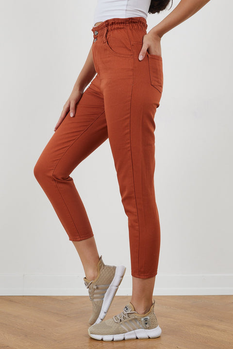 TonnyBlack Brown Women Gabardine Waist Elastic Trousers TBG020-1_111
