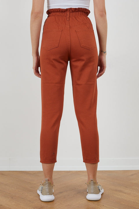 TonnyBlack Brown Women Gabardine Waist Elastic Trousers TBG020-1_111