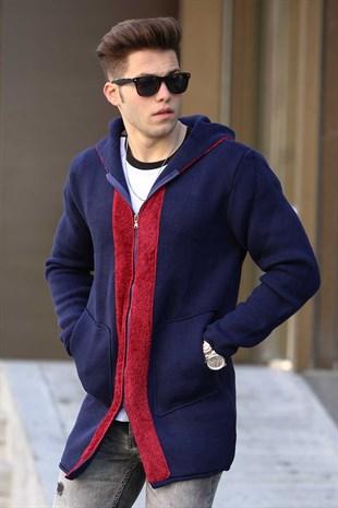 Madmext Men's Hooded Cardigan Navy Blue 2827