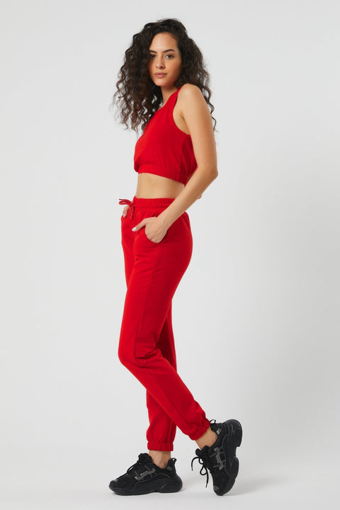 TonnyBlack Red Women's Crop Tracksuit Set