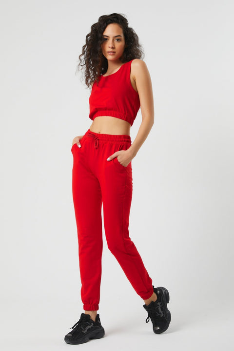 TonnyBlack Red Women's Crop Tracksuit Set