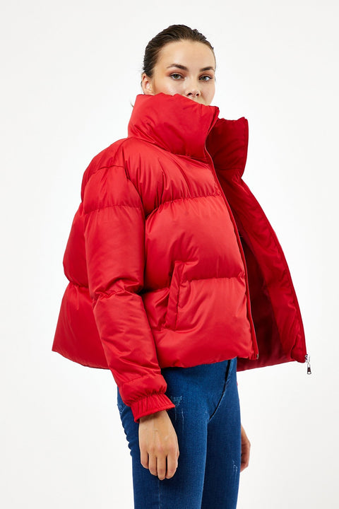 TonnyBlack Red Women's Oversize Filled Inflatable Waterproof Coat TBG069-1_123