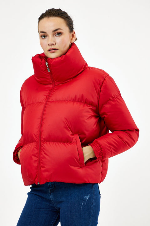TonnyBlack Red Women's Oversize Filled Inflatable Waterproof Coat TBG069-1_123