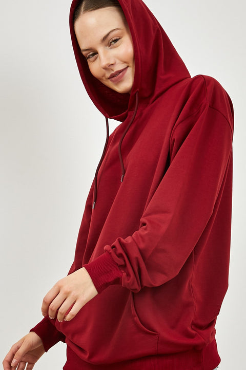 TonnyBlack Red Women's Oversize Cut Kangaroo Pocket Hooded Sweatshirt TBG071-1_123