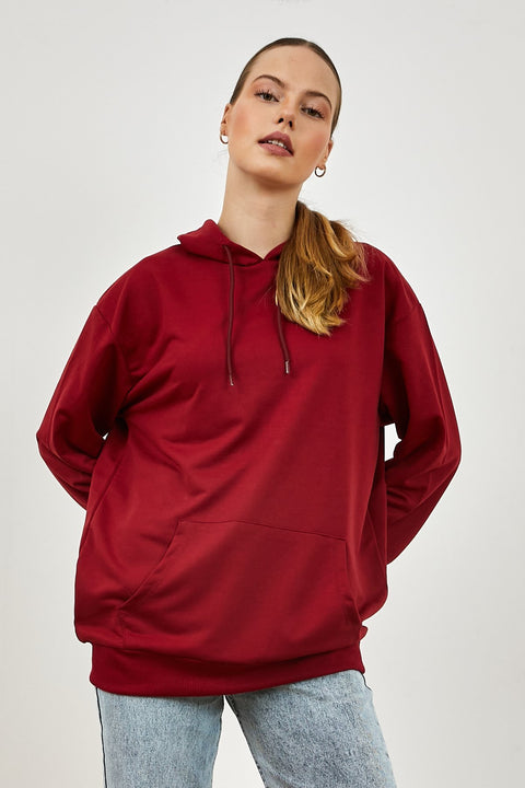 TonnyBlack Red Women's Oversize Cut Kangaroo Pocket Hooded Sweatshirt TBG071-1_123