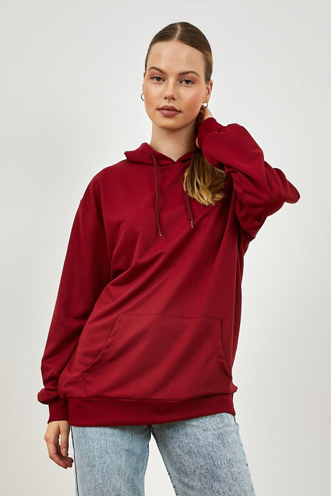 TonnyBlack Red Women's Oversize Cut Kangaroo Pocket Hooded Sweatshirt TBG071-1_123