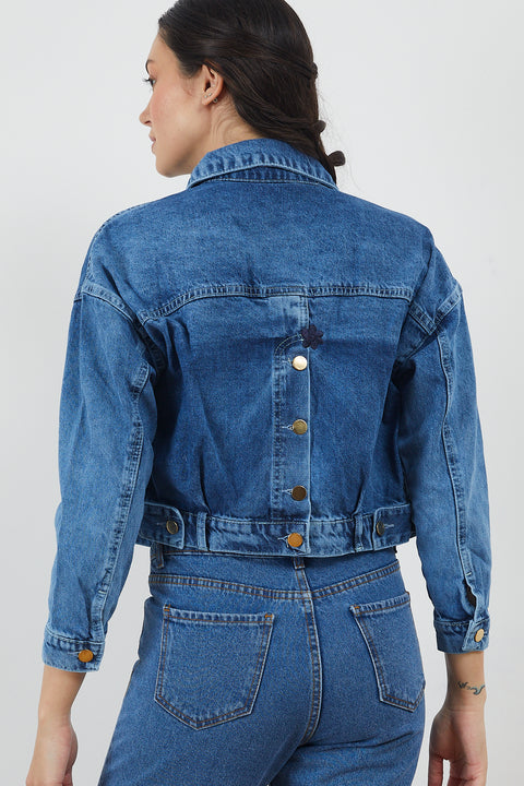 TonnyBlack Jeans Blue Women's Back Button Detailed Denim Jacket TBG031-1_351