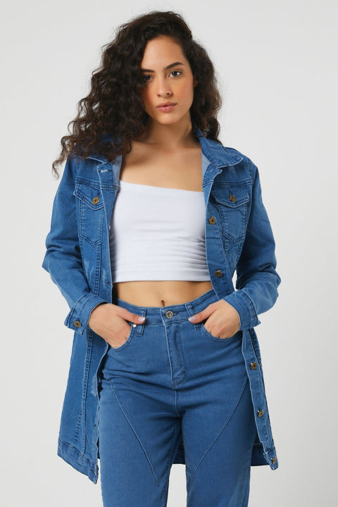 TonnyBlack Jeans Blue Women's Long Denim Jacket TBG049-1_351