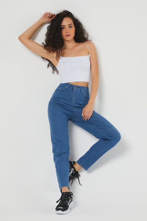 TonnyBlack Jeans Blue Women's Side Pleated Lycra Jeans TBG050-1_351
