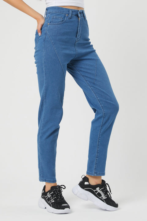 TonnyBlack Jeans Blue Women's Side Pleated Lycra Jeans TBG050-1_351