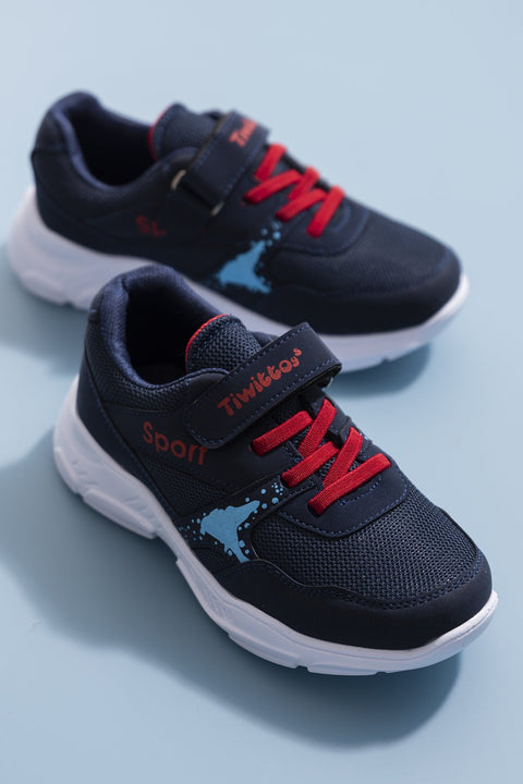 TonnyBlack  Navy Blue Red Kids Sport Shoes