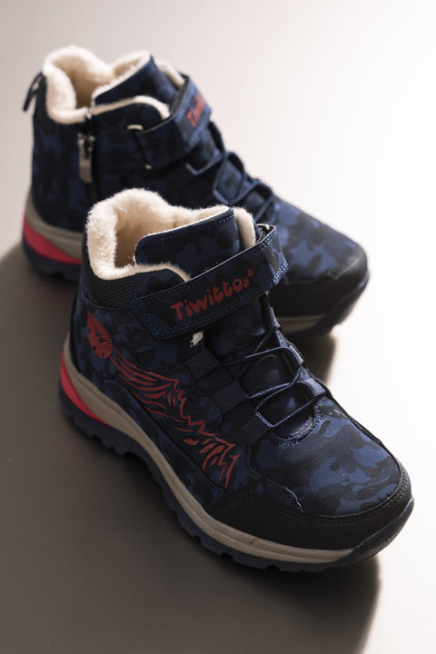 Tonny Black Navy Blue Red Kids Trekking Boots