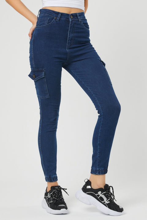 TonnyBlack Navy Blue Women's Cargo Pocket Elastic Leg Lycra Trouser TBG044-1_112