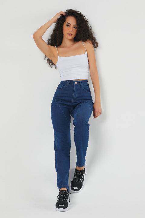 TonnyBlack Navy Blue Women's Side Pleated Lycra Jeans TBG050-1_112