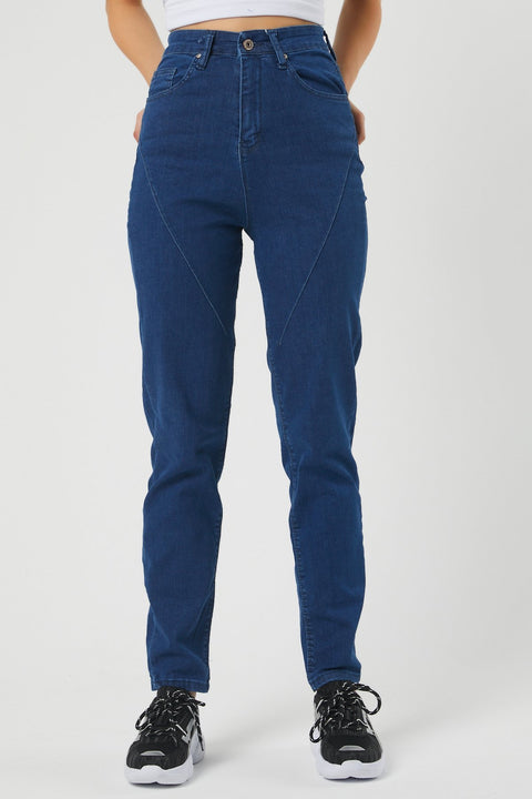 TonnyBlack Navy Blue Women's Side Pleated Lycra Jeans TBG050-1_112