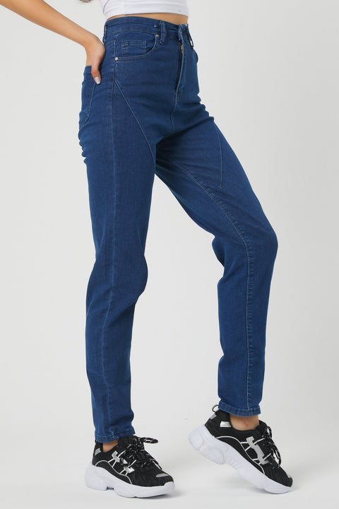 TonnyBlack Navy Blue Women's Side Pleated Lycra Jeans TBG050-1_112