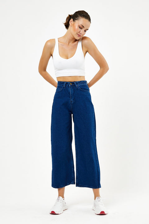 TonnyBlack Navy Blue Women's Short Palazzo Jeans Trousers TBG073-1_112