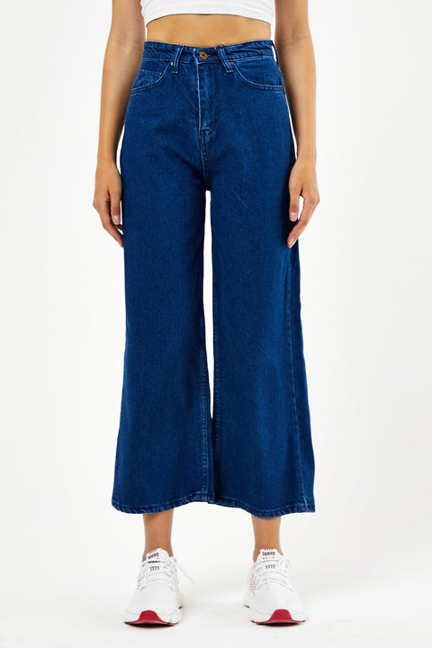 TonnyBlack Navy Blue Women's Short Palazzo Jeans Trousers TBG073-1_112