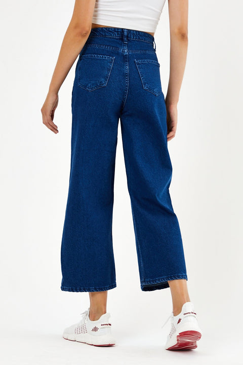 TonnyBlack Navy Blue Women's Short Palazzo Jeans Trousers TBG073-1_112
