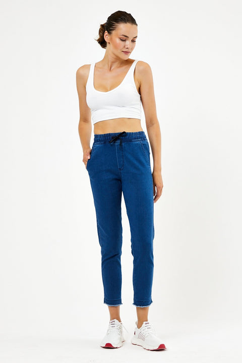 TonnyBlack Navy Blue Women Tasseled Waist Elastic Lycra Jeans TBG075-1_112