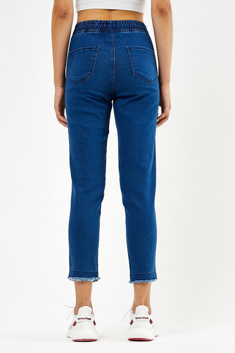 TonnyBlack Navy Blue Women Tasseled Waist Elastic Lycra Jeans TBG075-1_112