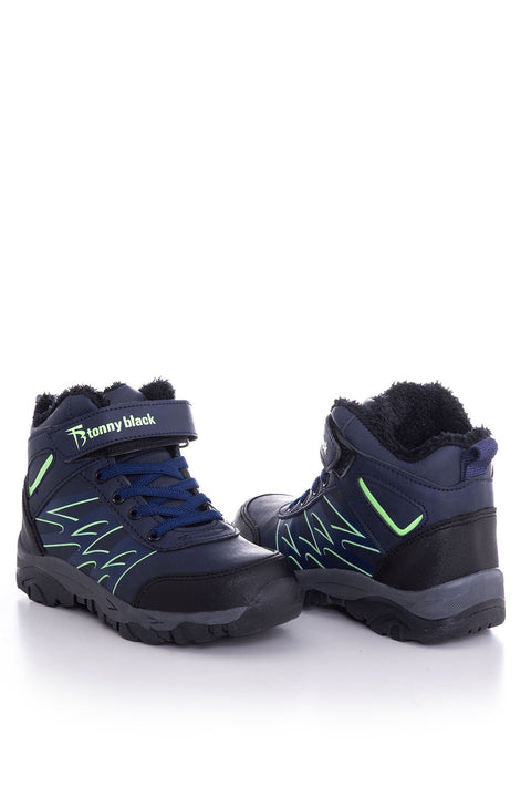 Tonny Black Navy Blue Oil Kids Trekking Boots Tbwin