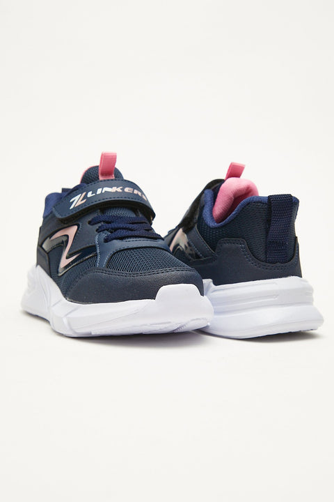 TonnyBlack Navy Blue Pink Kids Sport Shoes