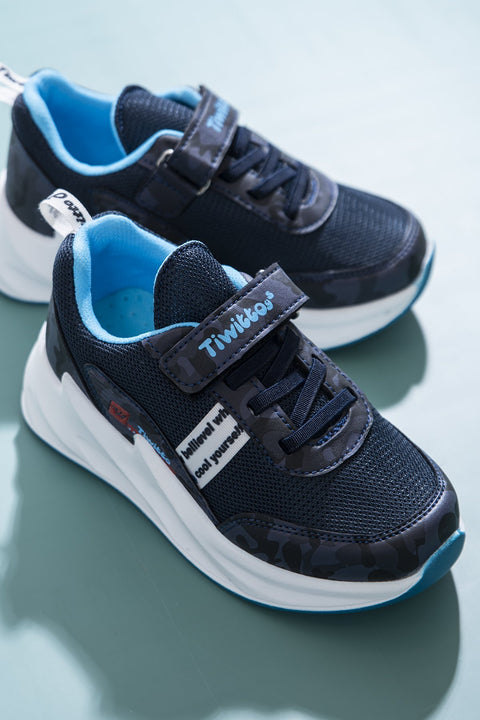 TonnyBlack  Navy Blue Turquoise Kids Sport Shoes