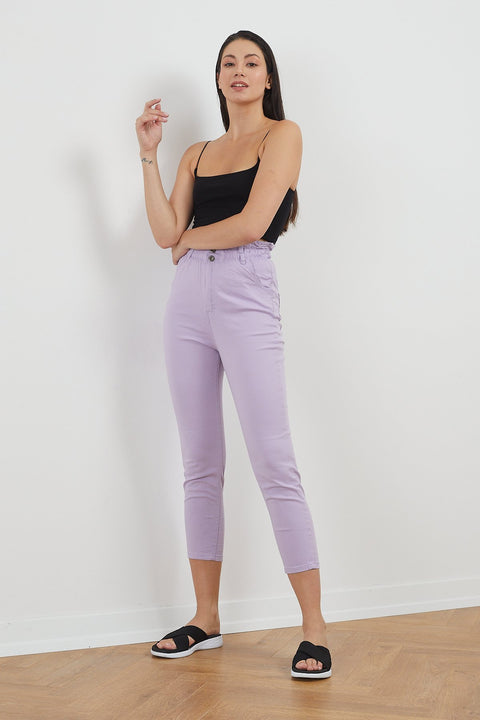 TonnyBlack Lilac Women Linen Baggy Waist Elastic Trousers TBG024-1_128