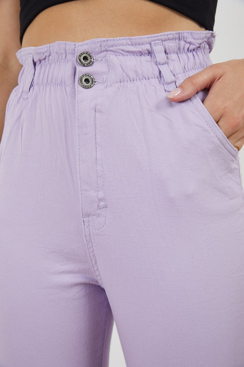 TonnyBlack Lilac Women Linen Baggy Waist Elastic Trousers TBG024-1_128