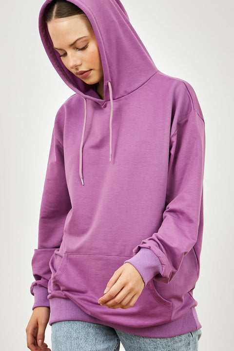 TonnyBlack Lilac Women's Oversize Cut Kangaroo Pocket Hooded Sweatshirt TBG071-1_128