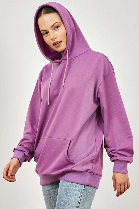 TonnyBlack Lilac Women's Oversize Cut Kangaroo Pocket Hooded Sweatshirt TBG071-1_128