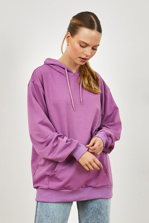 TonnyBlack Lilac Women's Oversize Cut Kangaroo Pocket Hooded Sweatshirt TBG071-1_128