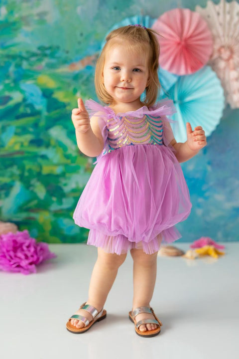 Pixy Love Baby Girl Lilac Balloon Mermaid Rompers