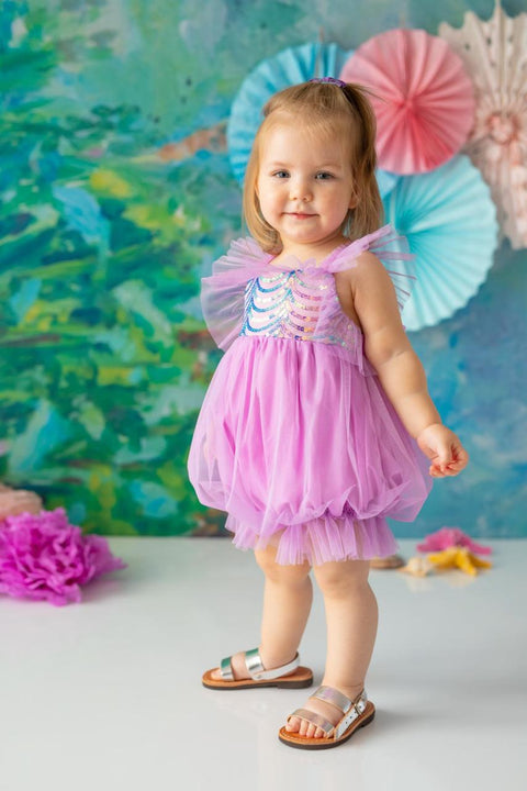 Pixy Love Baby Girl Lilac Balloon Mermaid Rompers