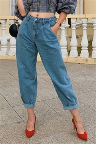 Madmext Women's Soft Blue Mom Jeans MG299