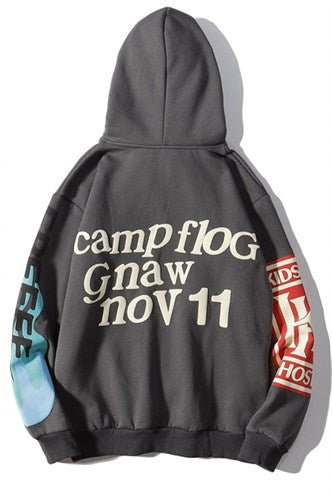 Madmext Women Antracite Printed Hoodie Sweatshirt MG903