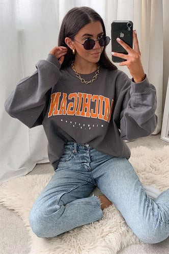 Madmext Women Anthracite Printed Women's Sweatshirt MG785