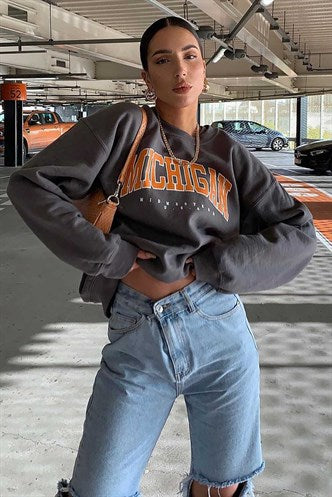 Madmext Women Anthracite Printed Women's Sweatshirt MG785